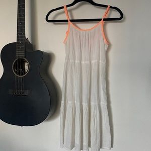 Aerie white beach cover-up with pink and orange tassels